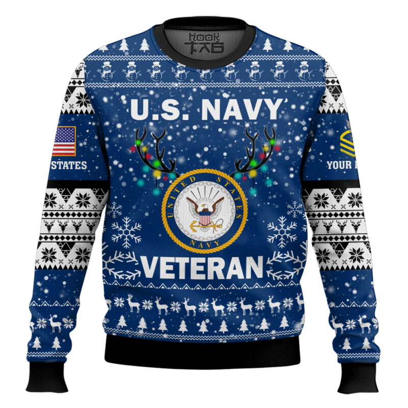 Hooktab US Navy Freedom Is The Best Gift - Custom Name And Rank Ugly Sweater