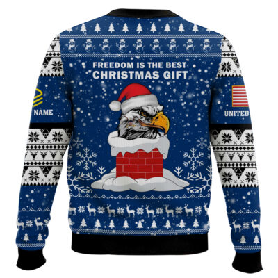 Hooktab US Navy Freedom Is The Best Gift – Custom Name And Rank Ugly Sweater