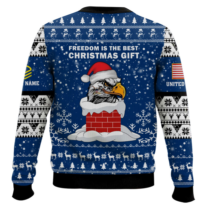 Hooktab US Navy Freedom Is The Best Gift - Custom Name And Rank Ugly Sweater Hooktab US Navy Freedom Is The Best Gift - Custom Name And Rank Ugly Sweater