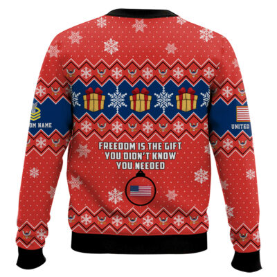 Hooktab US Navy Freedom Is The Gift You Didn’t Know You Needed – Custom Name And Rank Ugly Sweater