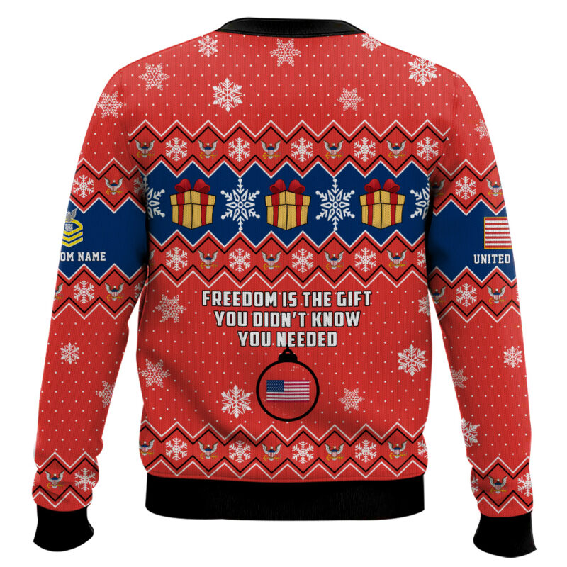 Hooktab US Navy Freedom Is The Gift You Didn't Know You Needed - Custom Name And Rank Ugly Sweater Hooktab US Navy Freedom Is The Gift You Didn't Know You Needed - Custom Name And Rank Ugly Sweater