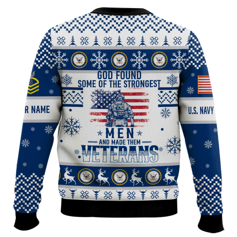 Hooktab US Navy God Found The Strongest Men And Made Them Veteran - Custom Name And Rank Ugly Sweater Hooktab US Navy God Found The Strongest Men And Made Them Veteran - Custom Name And Rank Ugly Sweater