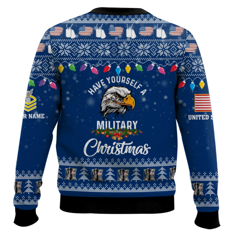 Hooktab US Navy Have Yourself A Military Christmas - Custom Name And Rank Ugly Sweater Hooktab US Navy Have Yourself A Military Christmas - Custom Name And Rank Ugly Sweater
