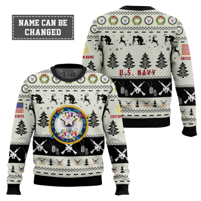 Hooktab US Navy Honor the Fallen! - Custom Name And Rank Ugly Sweater Hooktab US Navy Honor the Fallen! - Custom Name And Rank Ugly Sweater