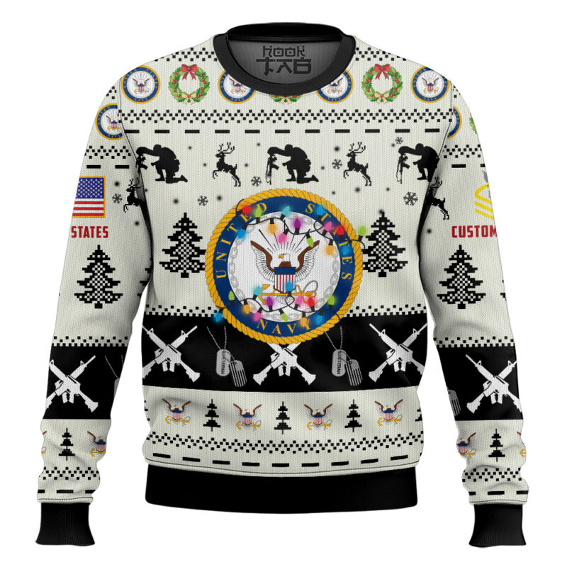 Hooktab US Navy Honor the Fallen! - Custom Name And Rank Ugly Sweater