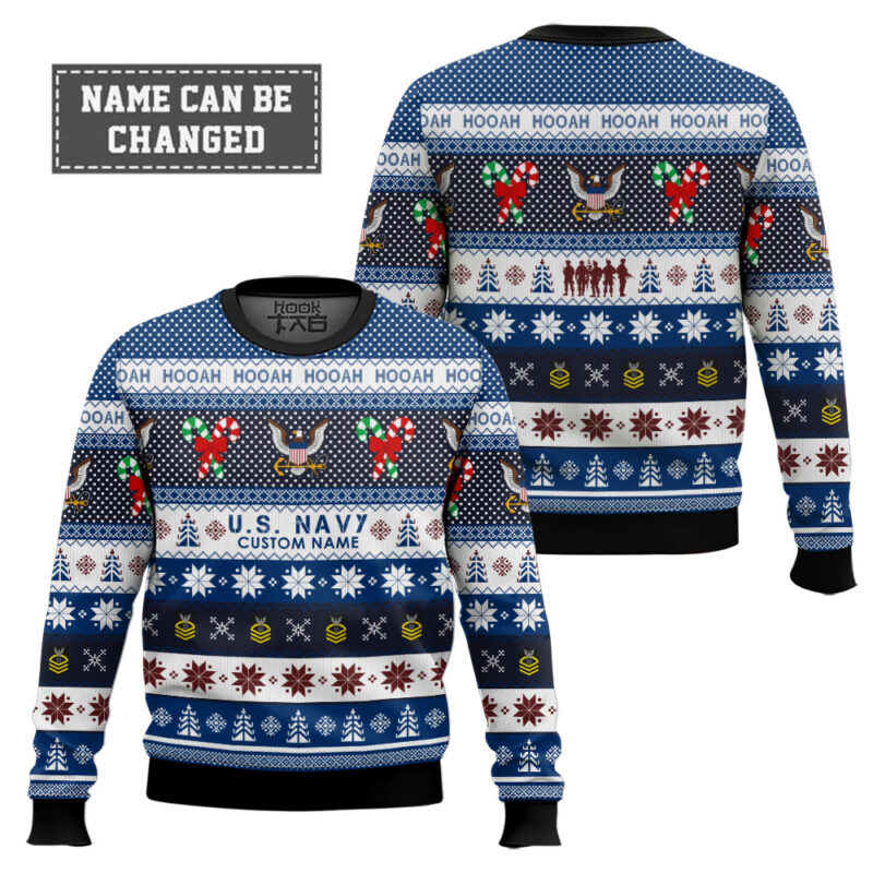 Hooktab US Navy Hooah! - Custom Name Ugly Sweater Hooktab US Navy Hooah! - Custom Name Ugly Sweater