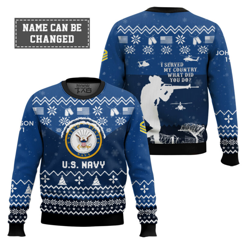 Hooktab US Navy I Served My Country - Custom Name, Rank And Years Of Servicce Ugly Sweater Hooktab US Navy I Served My Country - Custom Name, Rank And Years Of Servicce Ugly Sweater