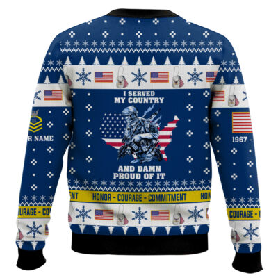 Hooktab US Navy I Served My Country And Damn Proud Of It – Custom Name, Rank And Years Of Service Ugly Sweater