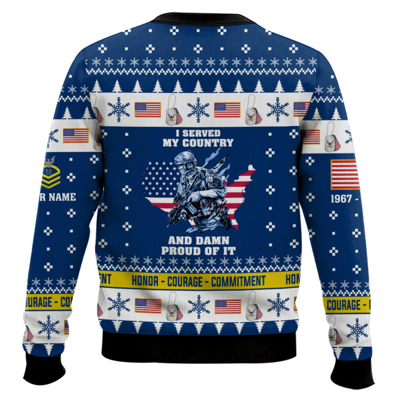 Hooktab US Navy I Served My Country And Damn Proud Of It - Custom Name, Rank And Years Of Service Ugly Sweater Hooktab US Navy I Served My Country And Damn Proud Of It - Custom Name, Rank And Years Of Service Ugly Sweater