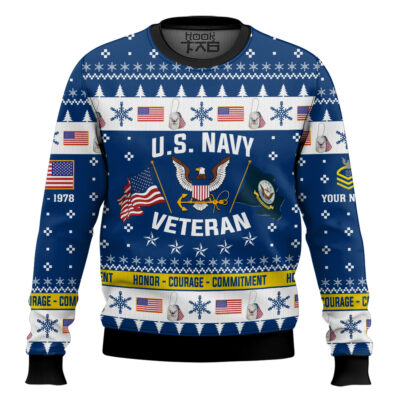 Hooktab US Navy I Served My Country And Damn Proud Of It - Custom Name, Rank And Years Of Service Ugly Sweater