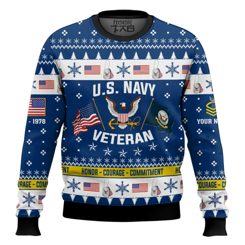 Hooktab US Navy I Served My Country And Damn Proud Of It - Custom Name, Rank And Years Of Service Ugly Sweater
