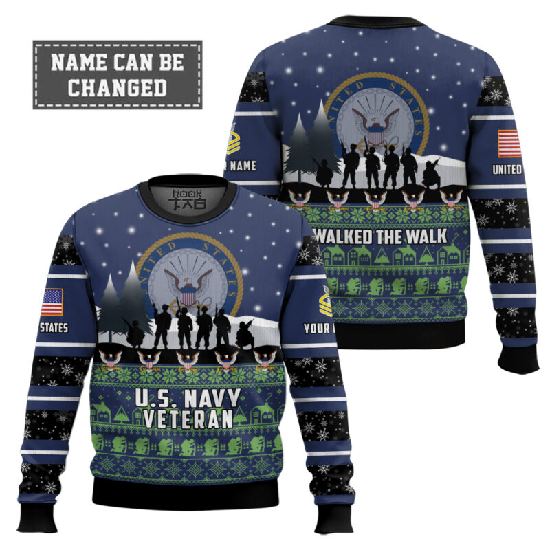 Hooktab US Navy I Walked The Walk - Custom Name And Rank Ugly Sweater Hooktab US Navy I Walked The Walk - Custom Name And Rank Ugly Sweater