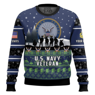 Hooktab US Navy I Walked The Walk - Custom Name And Rank Ugly Sweater