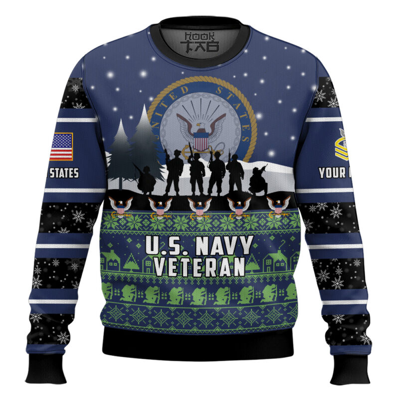 Hooktab US Navy I Walked The Walk - Custom Name And Rank Ugly Sweater