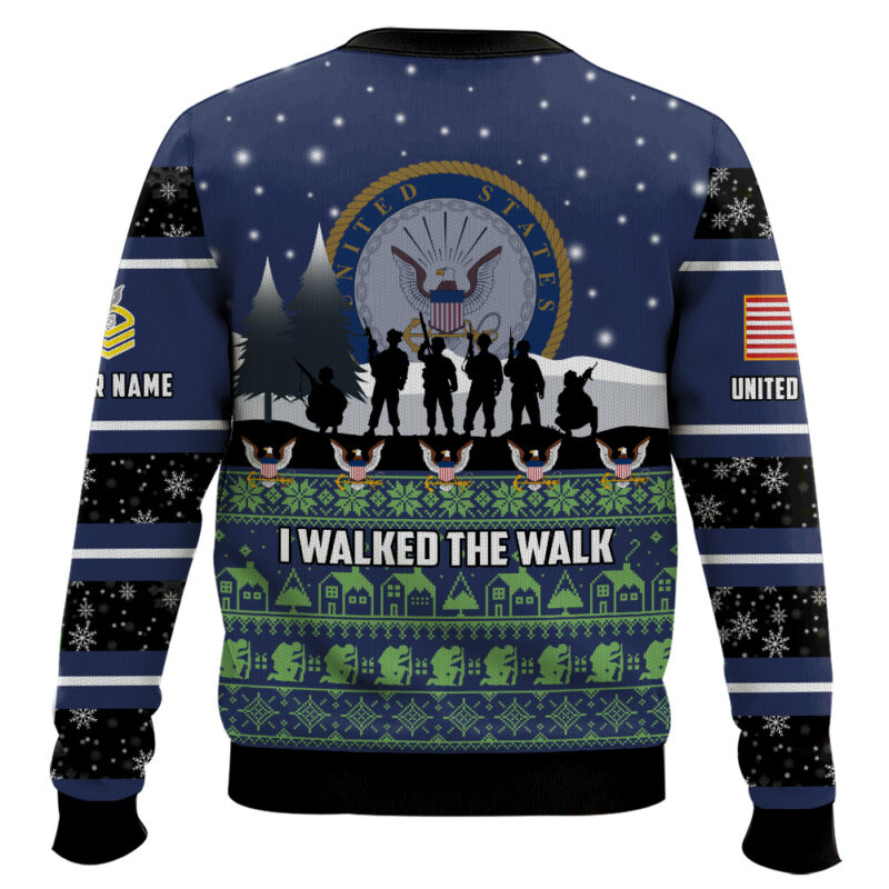 Hooktab US Navy I Walked The Walk - Custom Name And Rank Ugly Sweater Hooktab US Navy I Walked The Walk - Custom Name And Rank Ugly Sweater