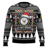 Hooktab US Navy I'm A Veteran, Of Course I'm On The Nice List - Custom Name And Rank Ugly Sweater