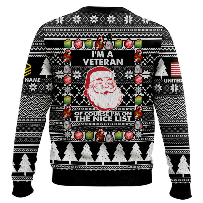 Hooktab US Navy I'm A Veteran, Of Course I'm On The Nice List - Custom Name And Rank Ugly Sweater Hooktab US Navy I'm A Veteran, Of Course I'm On The Nice List - Custom Name And Rank Ugly Sweater