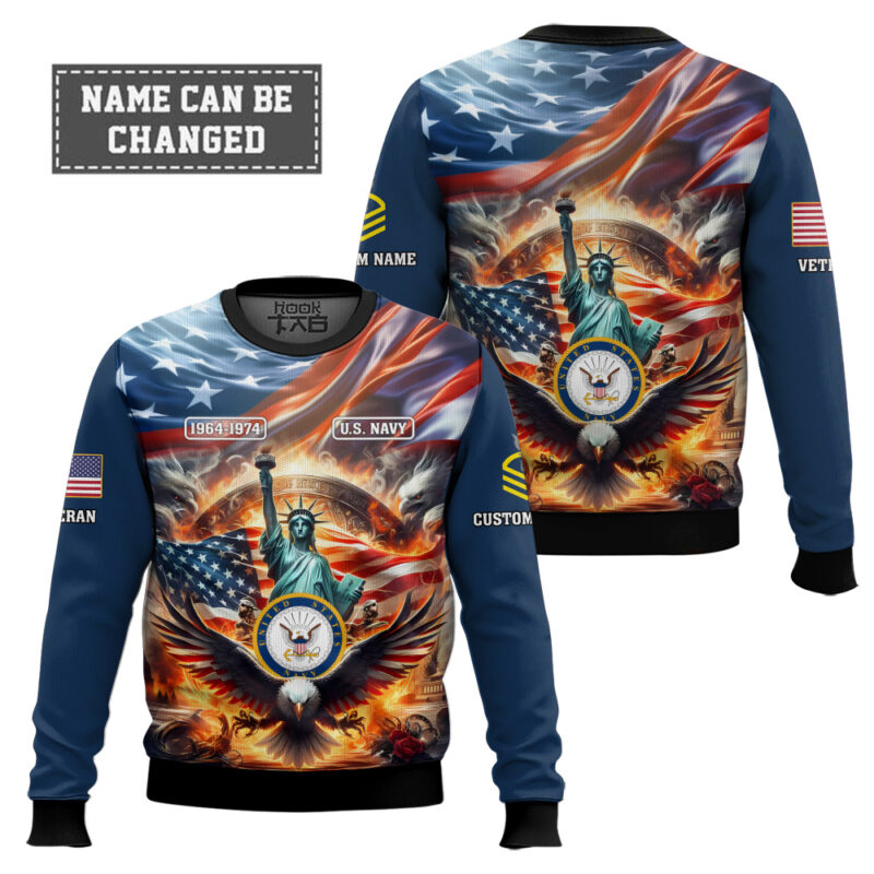 Hooktab US Navy Liberty Eagle - Custom Name, Rank And Years Of Service Ugly Sweater Hooktab US Navy Liberty Eagle - Custom Name, Rank And Years Of Service Ugly Sweater