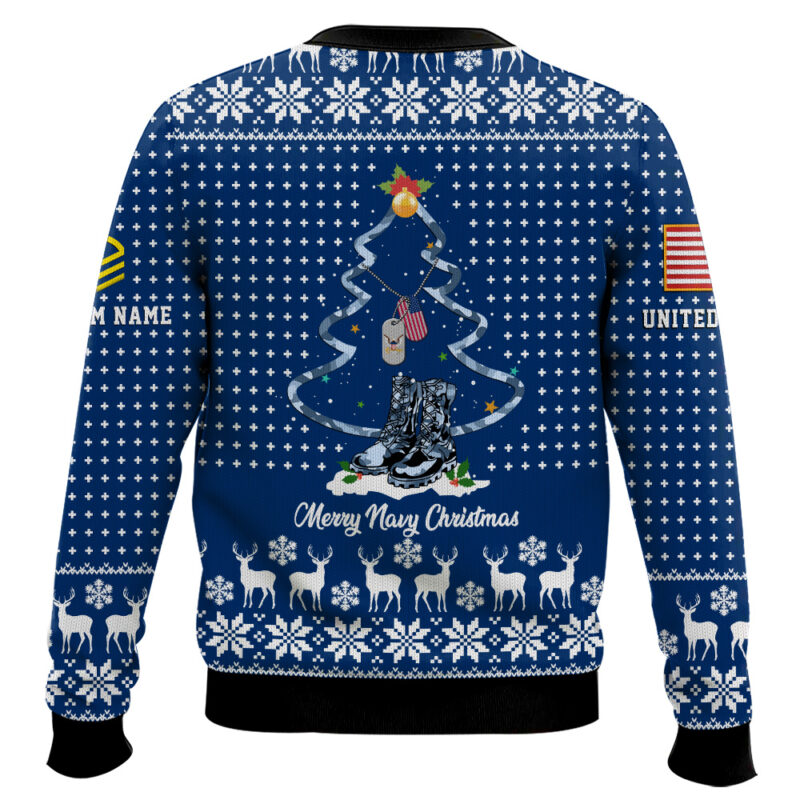 Hooktab US Navy Merry Christmas - Custom Name And Rank Ugly Sweater Hooktab US Navy Merry Christmas - Custom Name And Rank Ugly Sweater