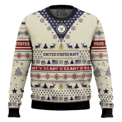 Hooktab US Navy Merry Christmas Brothers - Custom Name And Rank Ugly Sweater