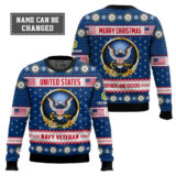 Hooktab US Navy Merry Christmas Brothers And Sisters - Custom Name And Rank Ugly Sweater
