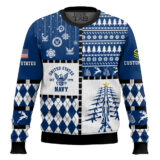 Hooktab US Navy Merry Christmas Veteran - Custom Name And Rank Ugly Sweater