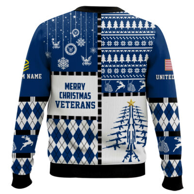 Hooktab US Navy Merry Christmas Veteran – Custom Name And Rank Ugly Sweater