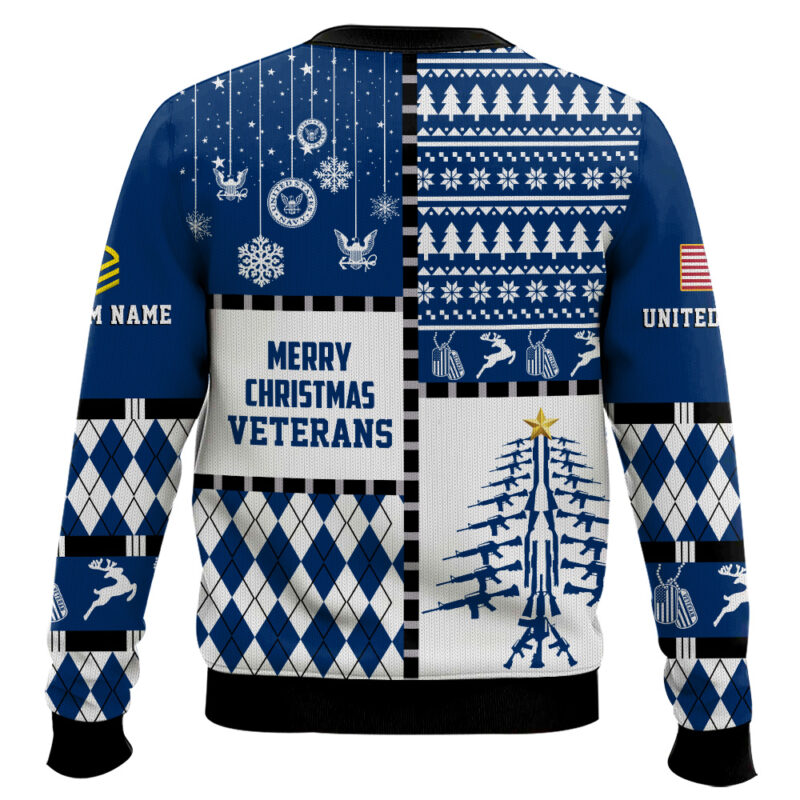 Hooktab US Navy Merry Christmas Veteran - Custom Name And Rank Ugly Sweater Hooktab US Navy Merry Christmas Veteran - Custom Name And Rank Ugly Sweater