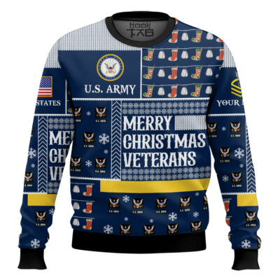 Hooktab US Navy Merry Christmas Veterans - Custom Name And Rank Ugly Sweater