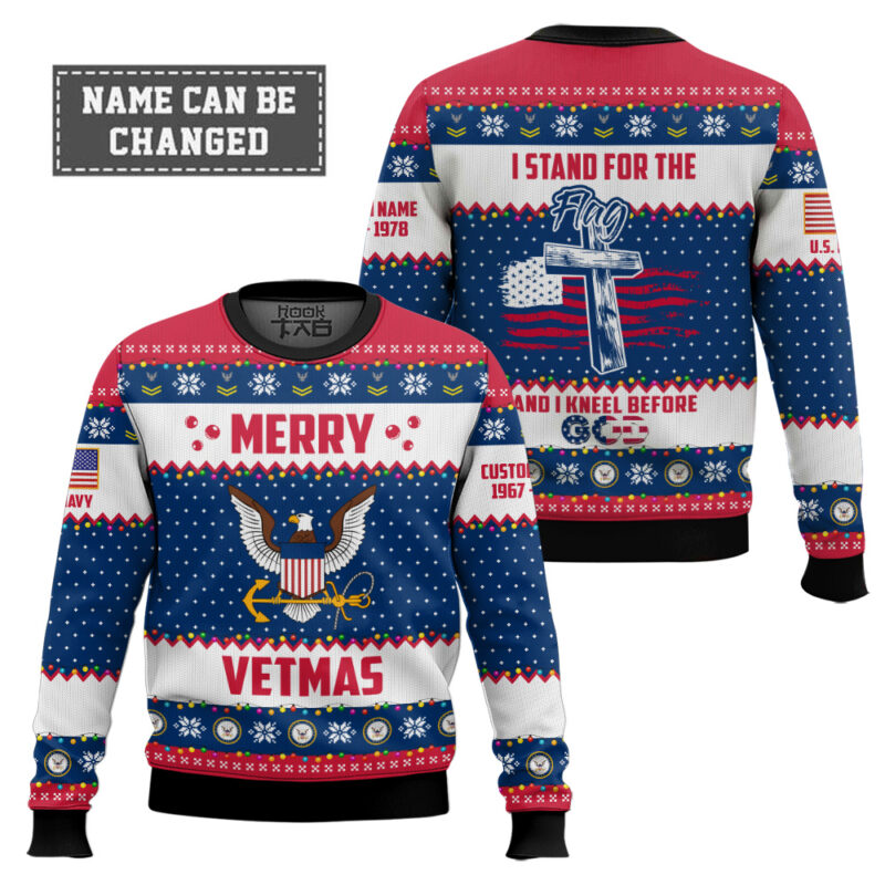 Hooktab US Navy Merry Vetmas - Custom Name And Years Of Service Ugly Sweater Hooktab US Navy Merry Vetmas - Custom Name And Years Of Service Ugly Sweater