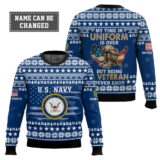 Hooktab US Navy My Time In Uniform Is Over But Being A Veteran Never Ends - Custom Name And Rank Ugly Sweater