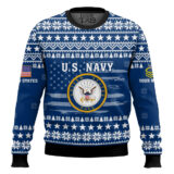 Hooktab US Navy My Time In Uniform Is Over But Being A Veteran Never Ends - Custom Name And Rank Ugly Sweater