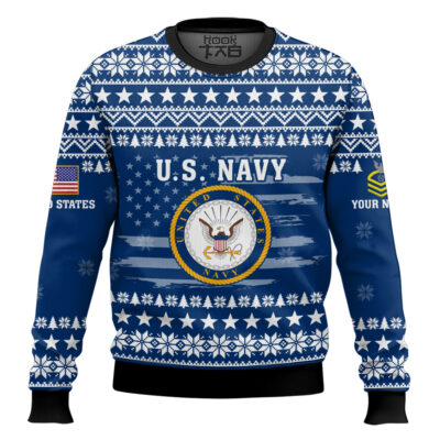Hooktab US Navy My Time In Uniform Is Over But Being A Veteran Never Ends - Custom Name And Rank Ugly Sweater