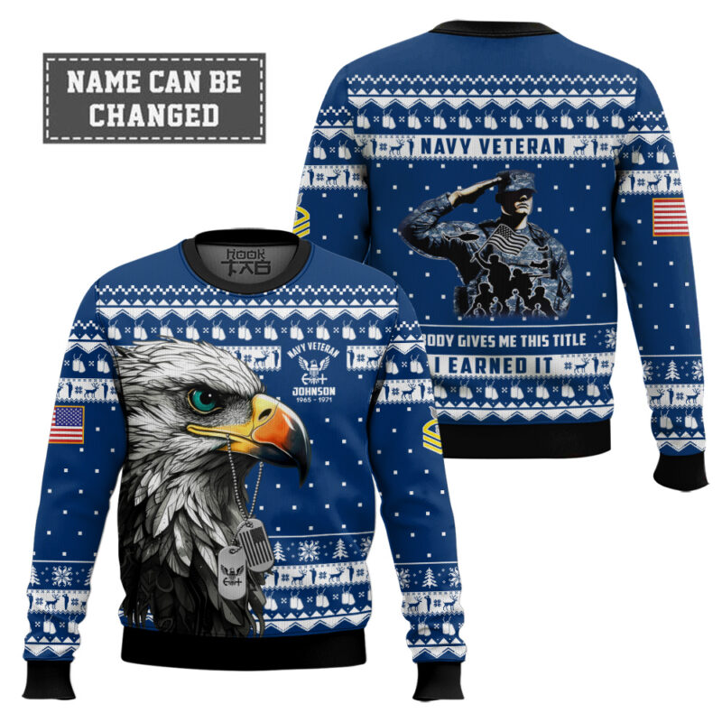 Hooktab US Navy Nobody Gives Me This Title I Earned It - Custom Name, Rank And Years Of Service Ugly Sweater Hooktab US Navy Nobody Gives Me This Title I Earned It - Custom Name, Rank And Years Of Service Ugly Sweater