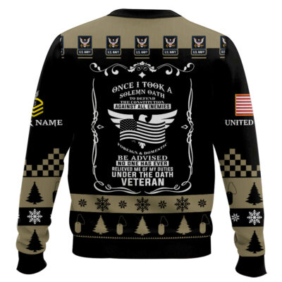 Hooktab US Navy Once I Took a Solemn Oath – Custom Name And Rank Ugly Sweater