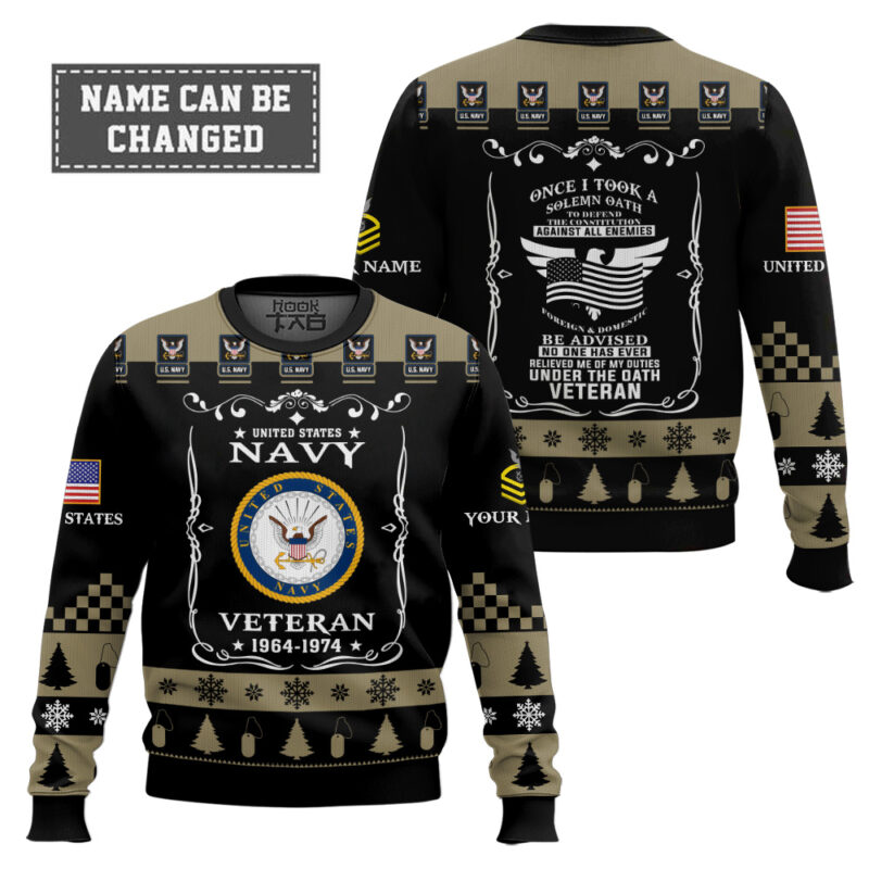 Hooktab US Navy Once I Took a Solemn Oath - Custom Name And Rank Ugly Sweater Hooktab US Navy Once I Took a Solemn Oath - Custom Name And Rank Ugly Sweater