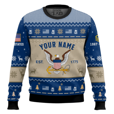 Hooktab US Navy Proud Motto - Custom Name, Rank And Years Of Service Ugly Sweater