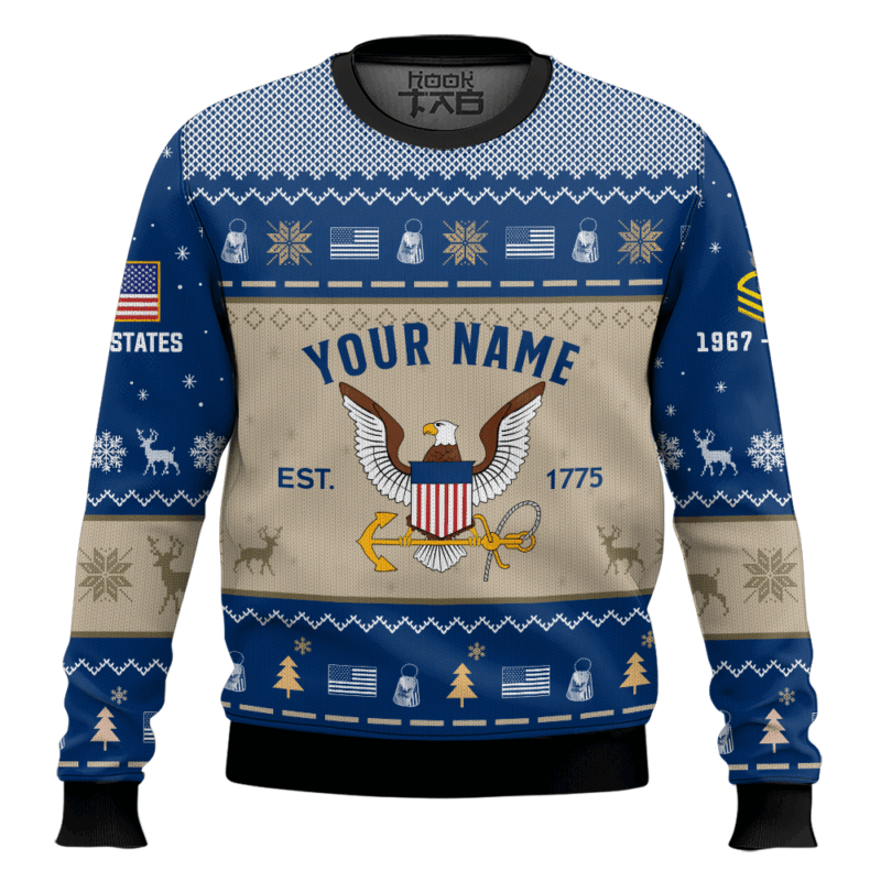 Hooktab US Navy Proud Motto - Custom Name, Rank And Years Of Service Ugly Sweater