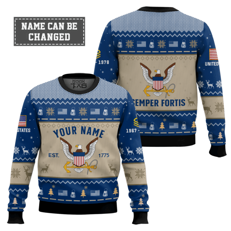Hooktab US Navy Proud Motto - Custom Name, Rank And Years Of Service Ugly Sweater Hooktab US Navy Proud Motto - Custom Name, Rank And Years Of Service Ugly Sweater