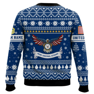 Hooktab US Navy Proud Veteran – Custom Name And Rank Ugly Sweater
