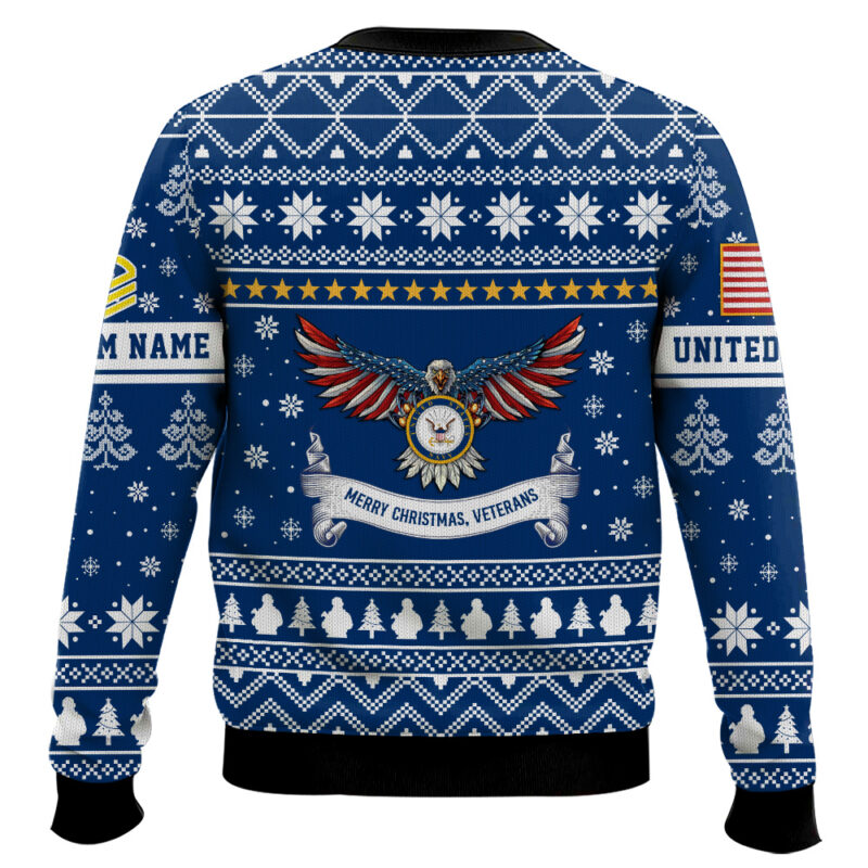 Hooktab US Navy Proud Veteran - Custom Name And Rank Ugly Sweater Hooktab US Navy Proud Veteran - Custom Name And Rank Ugly Sweater