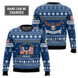 Hooktab US Navy Proud Veteran - Custom Name And Rank Ugly Sweater