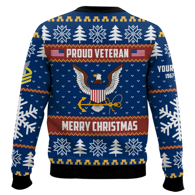 Hooktab US Navy Proud Veteran - Custom Name, Rank And Years Of Service Ugly Sweater Hooktab US Navy Proud Veteran - Custom Name, Rank And Years Of Service Ugly Sweater
