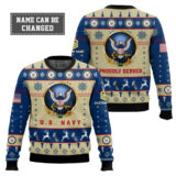 Hooktab US Navy Proudly Served - Custom Name And Rank Ugly Sweater
