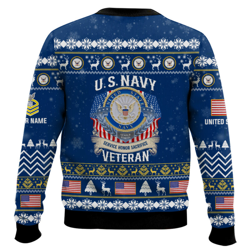 Hooktab US Navy Proudly Served Veteran - Custom Name, Rank And Years Of Service Ugly Sweater Hooktab US Navy Proudly Served Veteran - Custom Name, Rank And Years Of Service Ugly Sweater