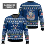 Hooktab US Navy Proudly Served Veteran - Custom Name, Rank And Years Of Service Ugly Sweater