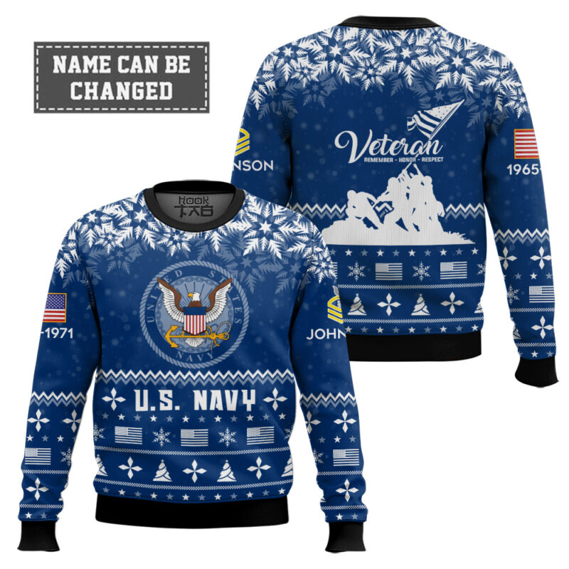 Hooktab US Navy Remember-Honor-Respect - Custom Name, Rank And Years Of Service Knitted Sweater Ugly Sweater Hooktab US Navy Remember-Honor-Respect - Custom Name, Rank And Years Of Service Knitted Sweater Ugly Sweater