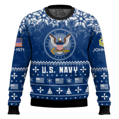Hooktab US Navy Remember-Honor-Respect - Custom Name, Rank And Years Of Service Knitted Sweater Ugly Sweater