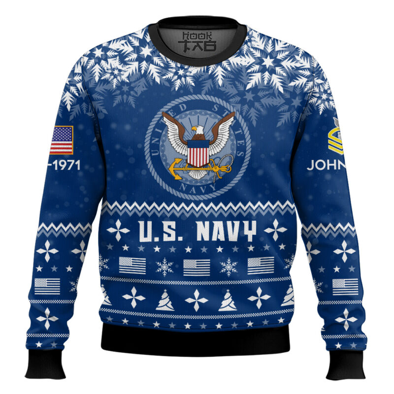 Hooktab US Navy Remember-Honor-Respect - Custom Name, Rank And Years Of Service Knitted Sweater Ugly Sweater