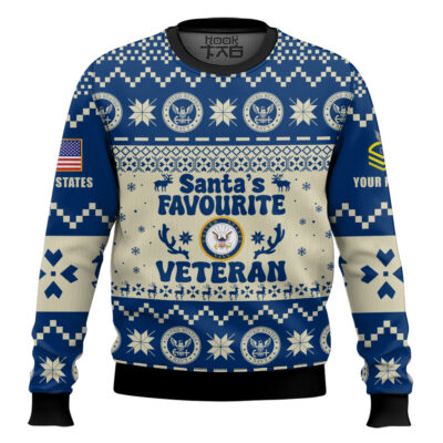 Hooktab US Navy Santa's Favourite Veterans - Custom Name And Rank Ugly Sweater